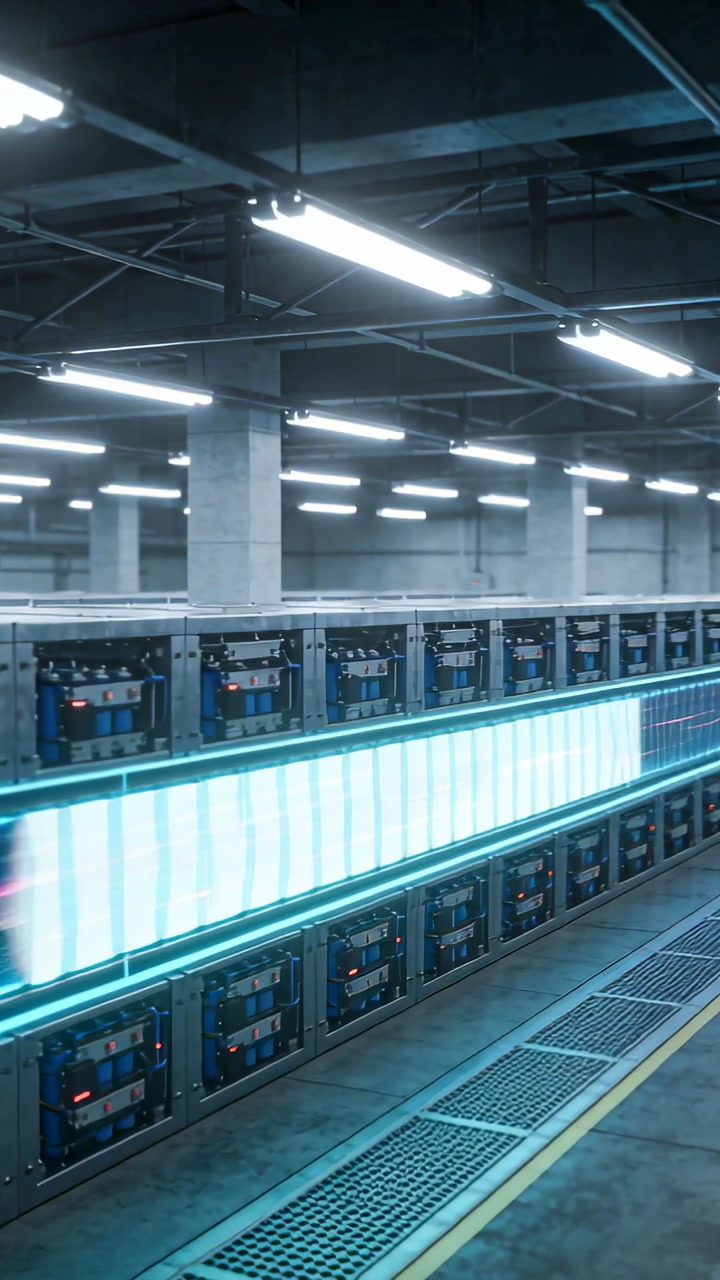 LED strip shifting cyan and magenta along data center racks, control sending update showing status