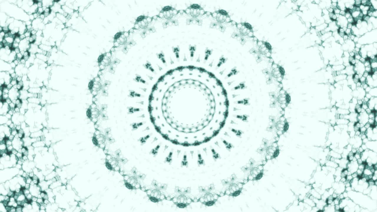 kaleidoscopio secuencia de patrones de tinta. 4k abstracto blanco y azul fondo gráfico de movimiento. o para yoga, clubes, espectáculos, mandala, animación fractal. hermoso adorno brillante. bucle sin costuras.