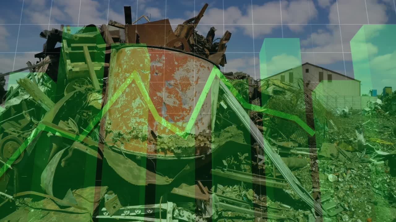 animación del procesamiento de datos financieros en el depósito de chatarra