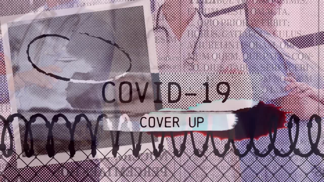animación de las palabras covid-19 cover up brillando sobre los trabajadores de la salud