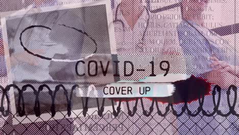 Animation of words Covid-19 Cover up flashing over healthcare workers