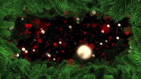animación de las ramas del árbol de navidad sobre el fondo de la nieve que cae