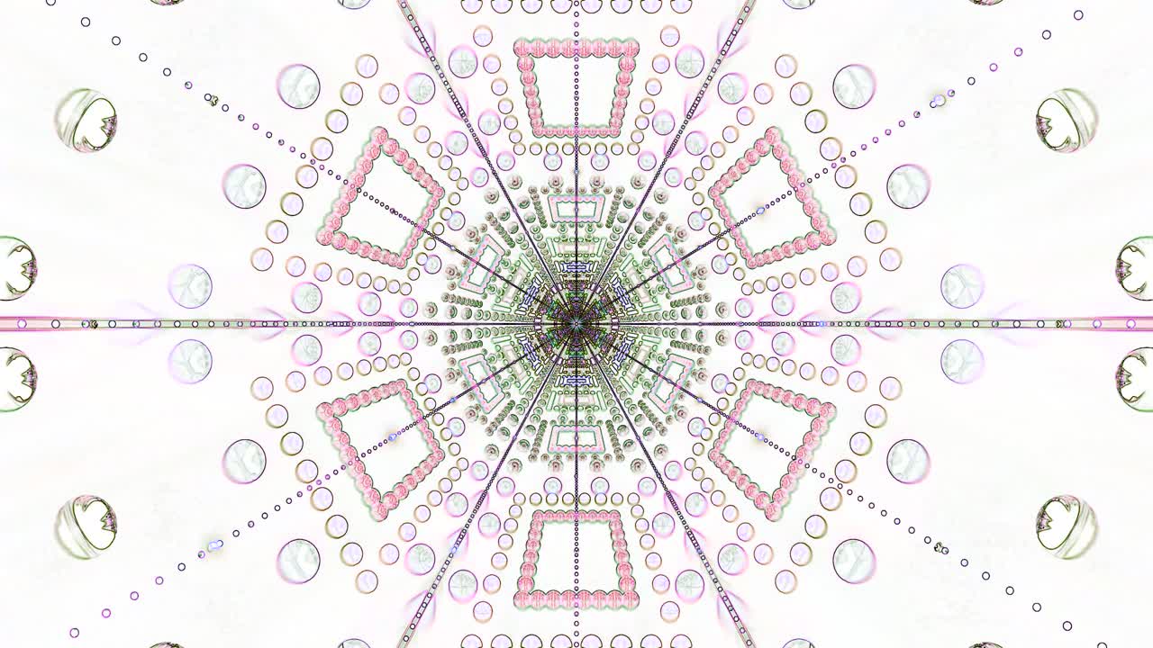 Dynamic patterns and shapes draw viewers into a captivating tunnel experience. This visual loop features colorful geometric designs and forms that flow seamlessly, capturing attention continuously