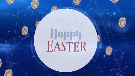 animation of happy easter text over globe