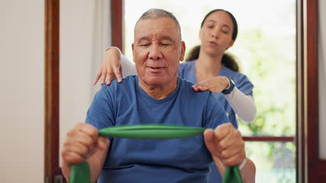 Physiotherapy,-arm-and-old-man-doing-band