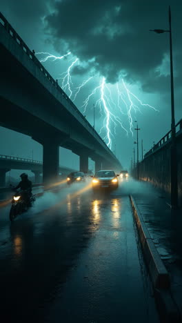 Night Drive on a Wet City Road with Headlight Reflections