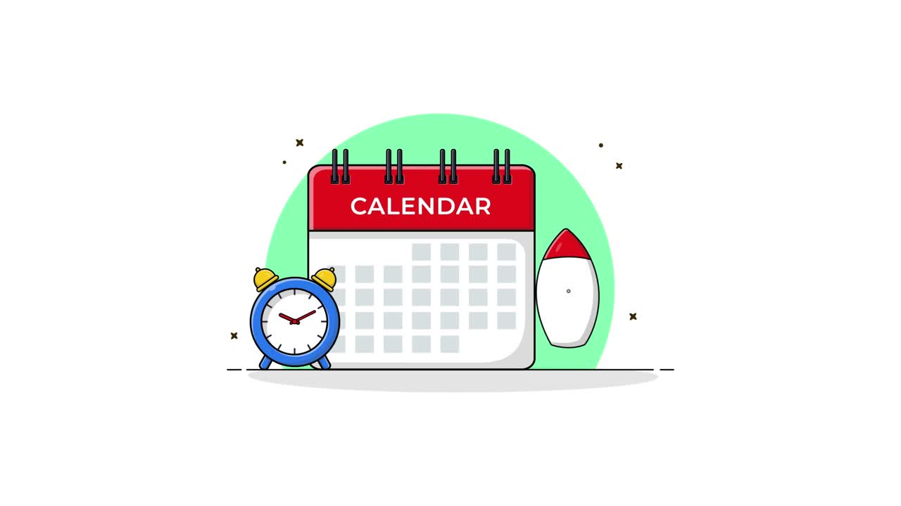 Concetto di Calendario Animato, Sveglia e Lancio di Razzi