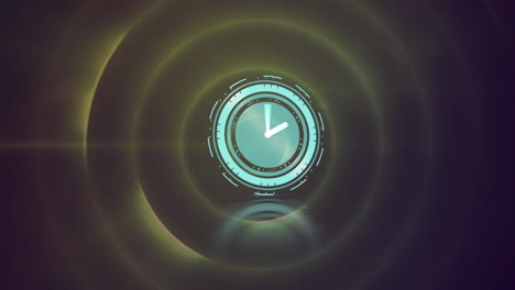 animación de reloj que se mueve rápido y procesamiento de datos sobre círculos