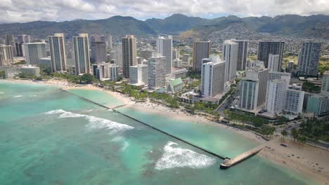 honolulu hawaii oahu waikiki beach with tourists on wonderful beach with water and sand