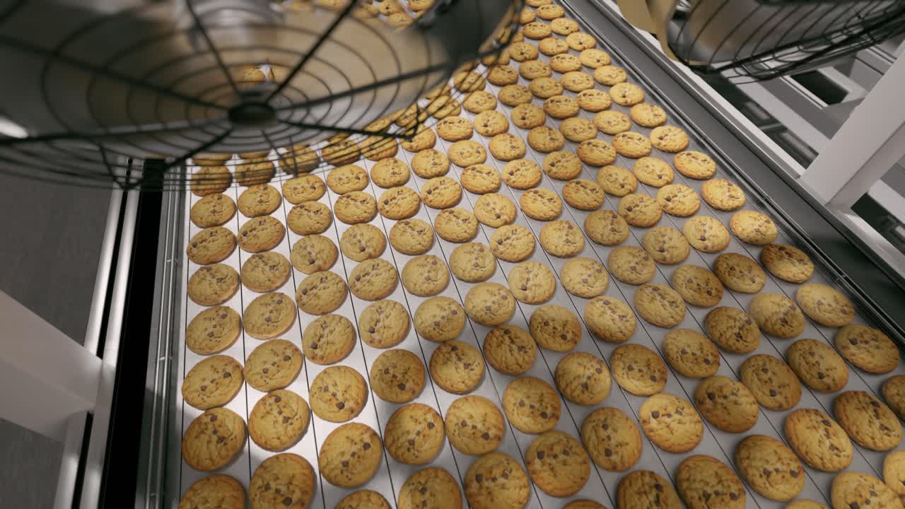 Automated Cookie Production Line In A Modern Food Factory