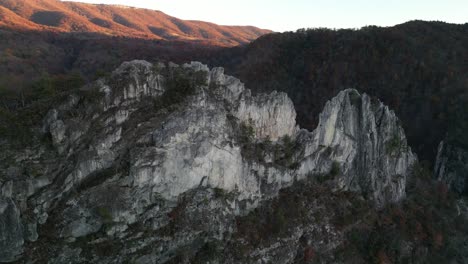 seneca rocks drone pan sunset