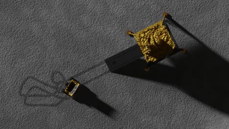 animación 3d vista aérea del rover chandrayaan y el módulo de aterrizaje en la luna con marcas de neumáticos