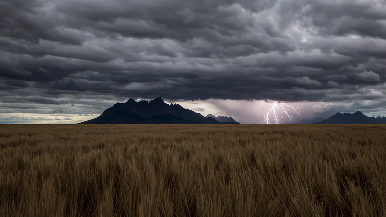 Stormy Landscape with Mountains and Wheat Field