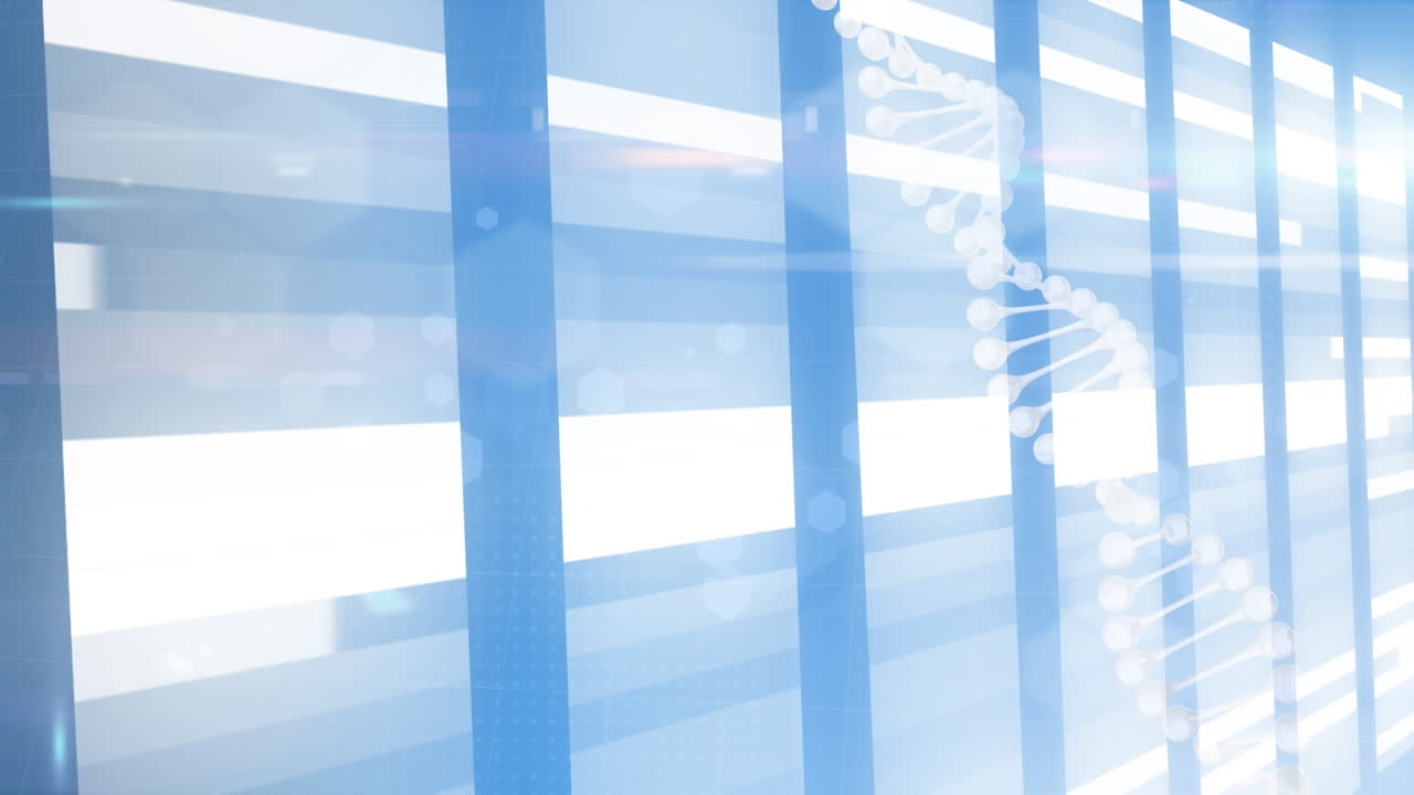 컴퓨터 서버를 통해 dna 가닥 스핀과 데이터 처리의 애니메이션