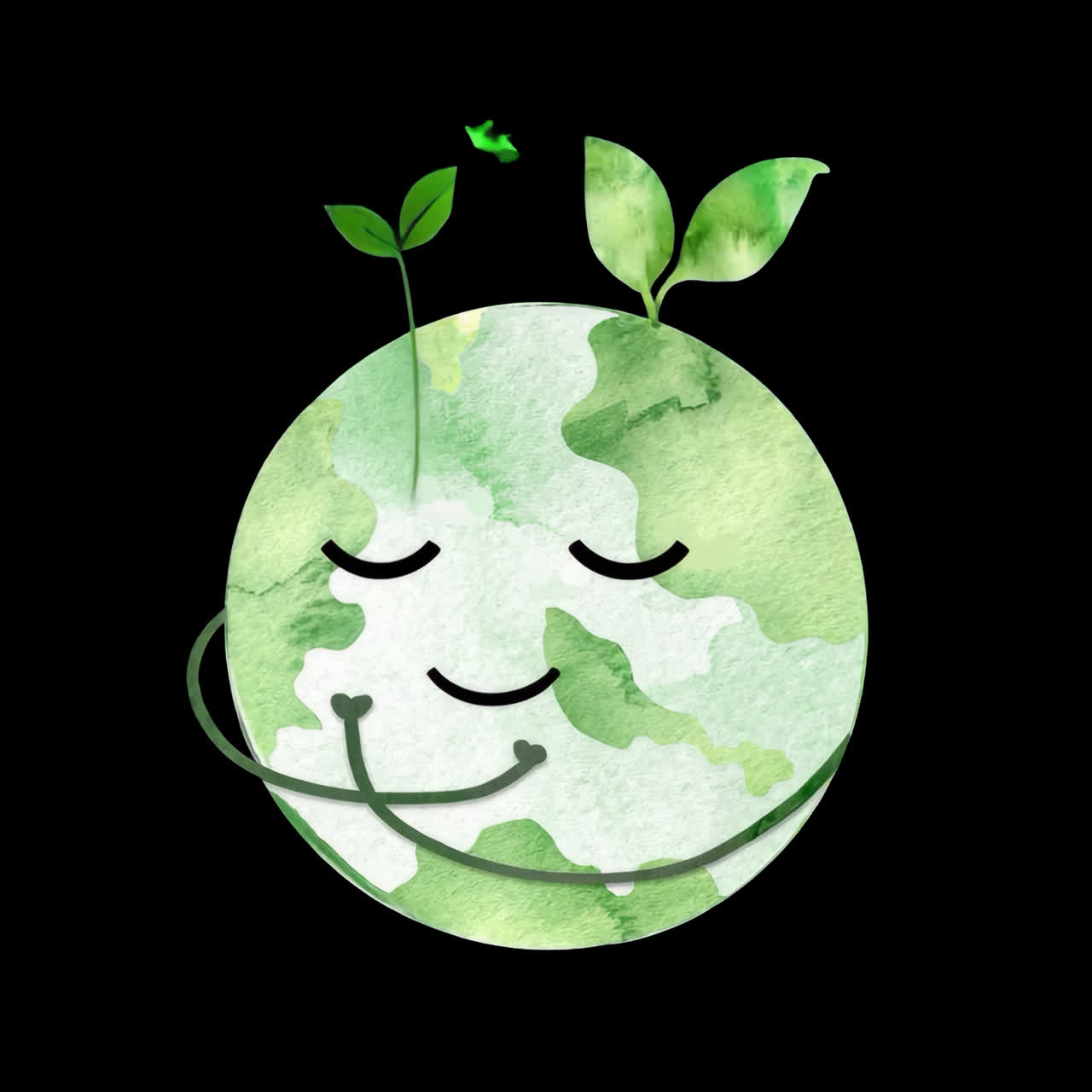 Terra, sorriso, acquerello, eco-compatibile, risorsa isolata di animazione naturalistica, video 4K trasparente, alfa