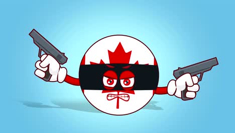 cartoon icon flag canada bandit with face animation with alpha matte