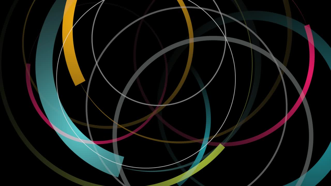formas de círculo redondo geométrico diseño fondo negro. círculos en rotación y movimiento. ilustración animada