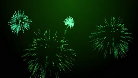 Fuegos-Artificiales-Explotan-Sobre-Animación-De-Fondo-Negro-Tinte-Verde