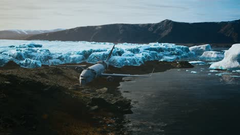 Altes-Kaputtes-Flugzeug-Am-Strand-Von-Island