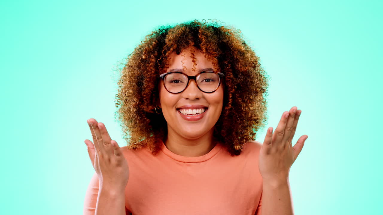 Face, excited and woman with mockup