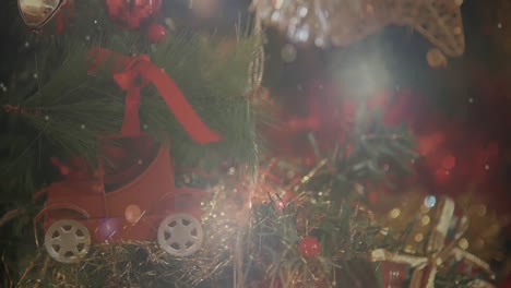 animation of christmas tree with baubles decorations and fairy lights