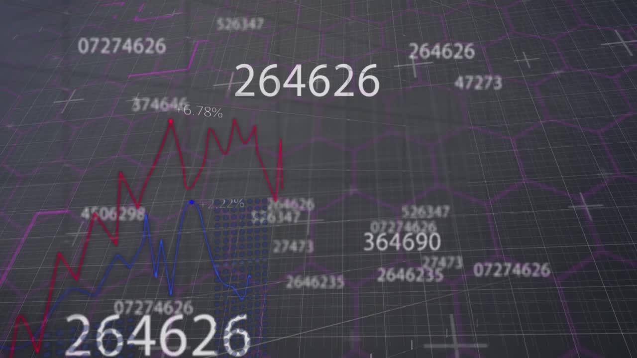 Animation of numbers changing with lines moving over grid in background
