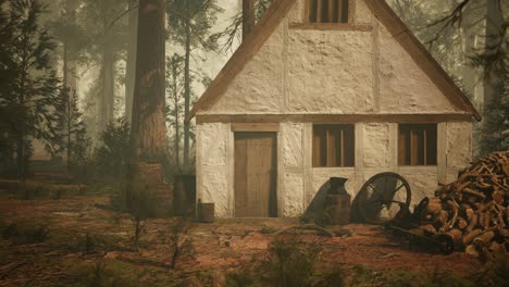 old wooden house in the autumn forest