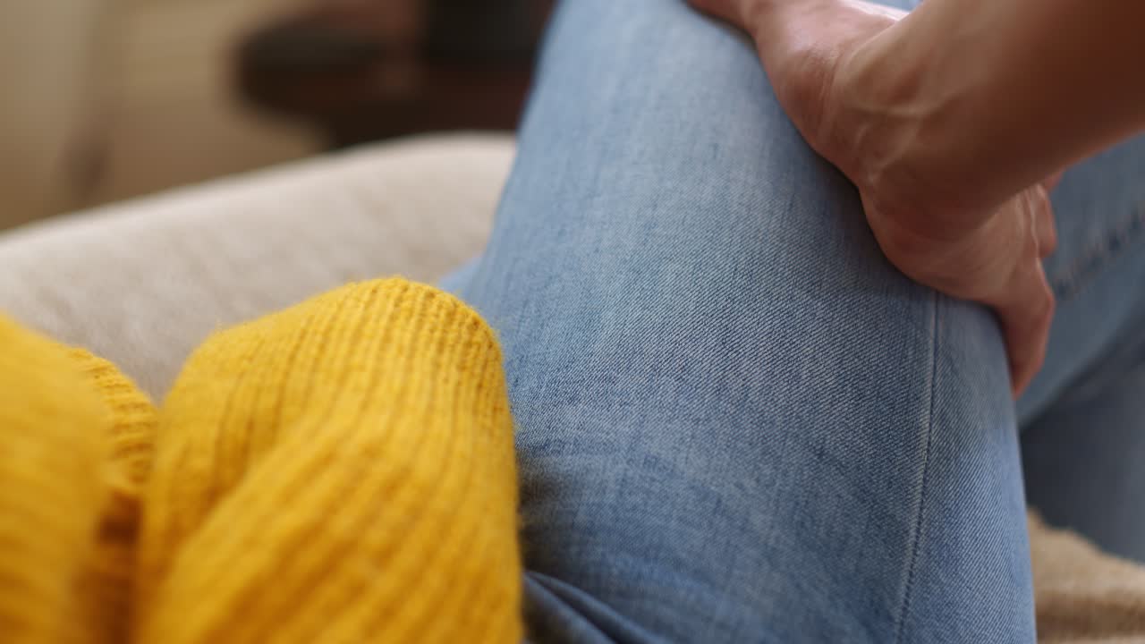 Sensual and seducing touches on woman's thigh