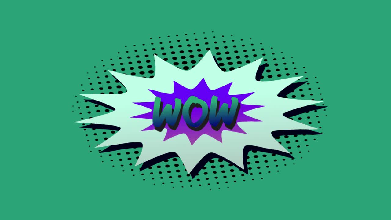 humo verde explotando sobre el texto del boom en la burbuja de discurso retro contra un fondo verde