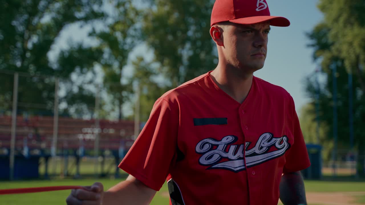 Giocatore di baseball in divisa rossa