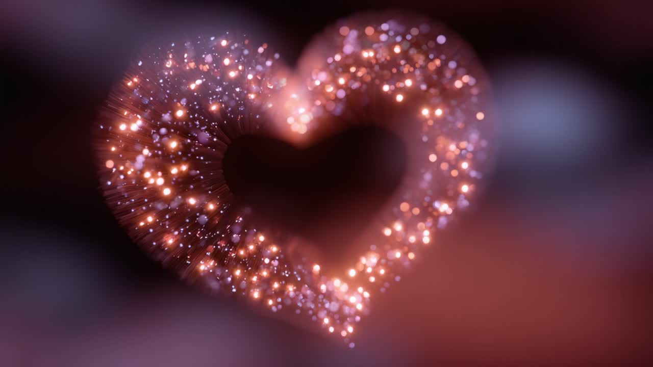 Un'affascinante formazione a forma di cuore illuminata da luci scintillanti in uno sfondo da sogno per una celebrazione visiva di amore ed emozioni