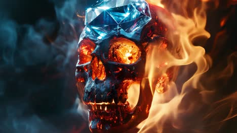 burning skull with diamond