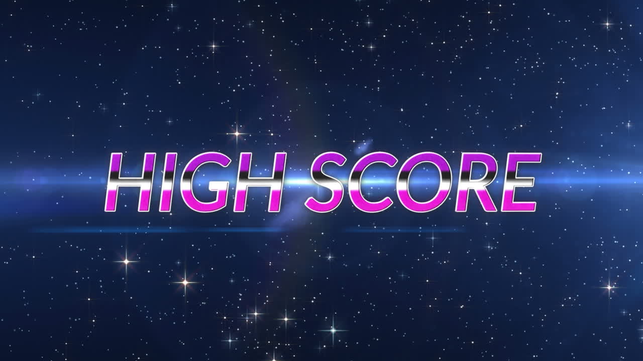 검은 바탕에 있는 높은 점수 텍스트와 스 ⁇ 의 애니메이션