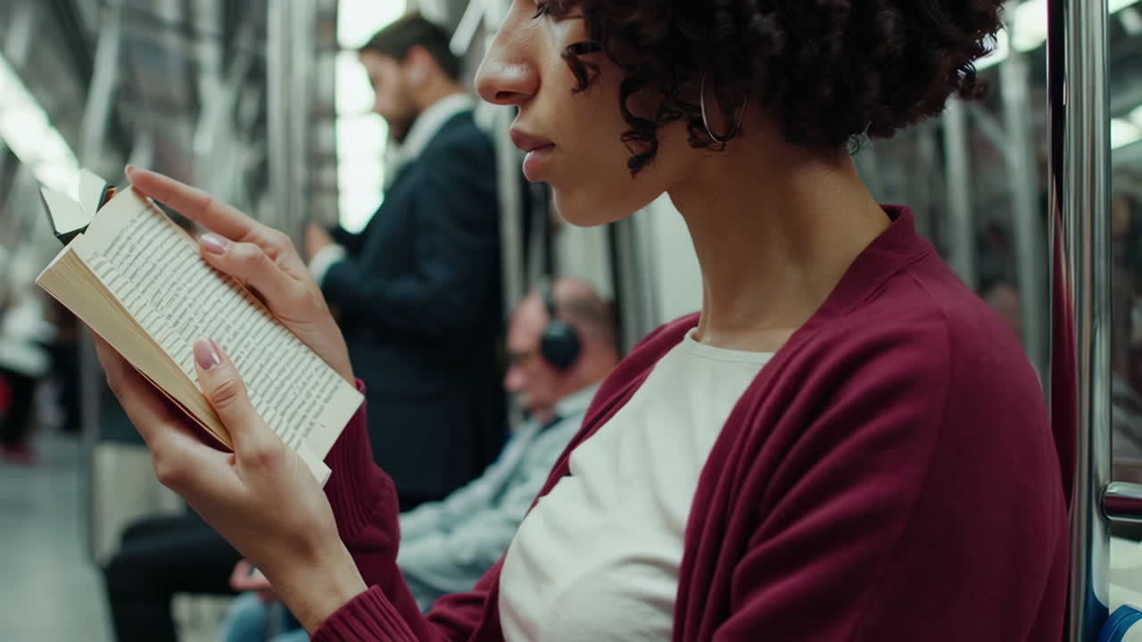 지하철에서 책을 읽는 여자