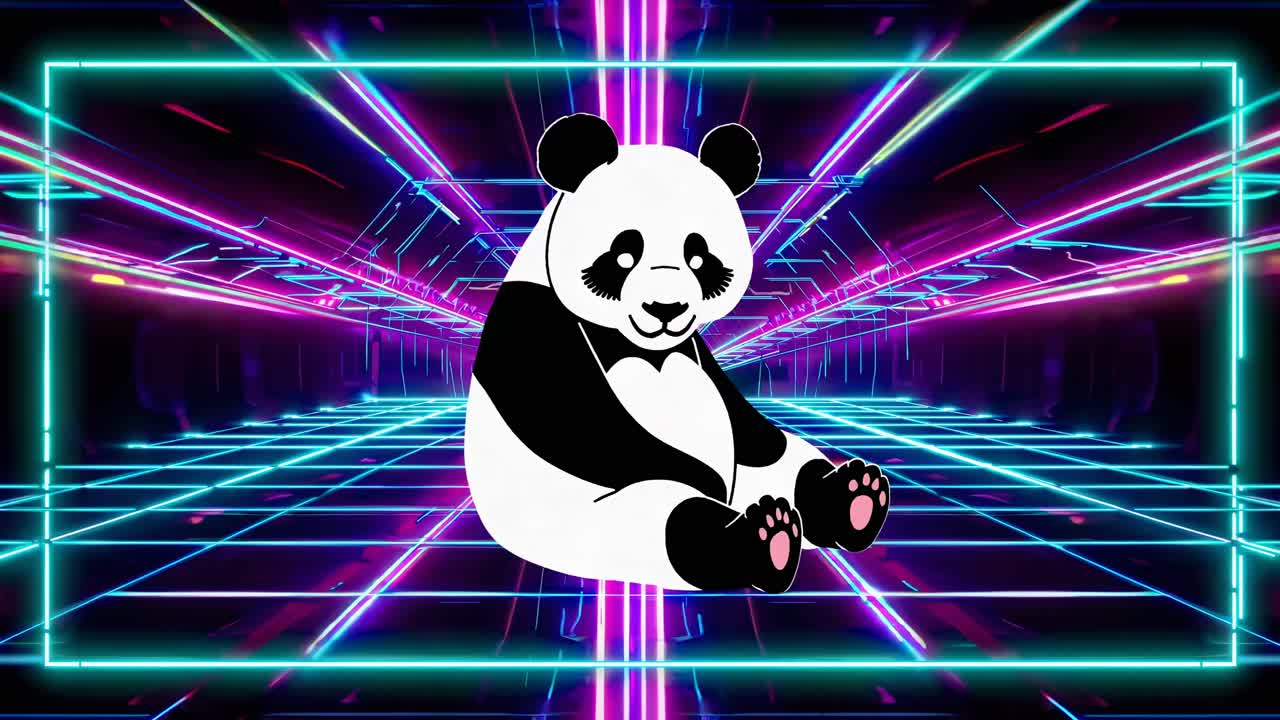 Panda in un tunnel cyberpunk neon