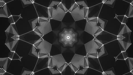 Fraktales-Kaleidoskop,-Nahtlose-VJ-Schleife,-Graustufen,-Schwarzer-Hintergrund