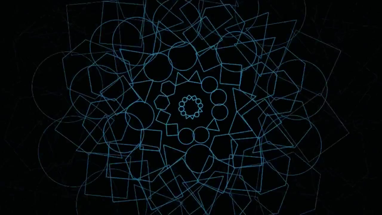 Animazione di mandala geometrico astratto con linee blu rotanti.