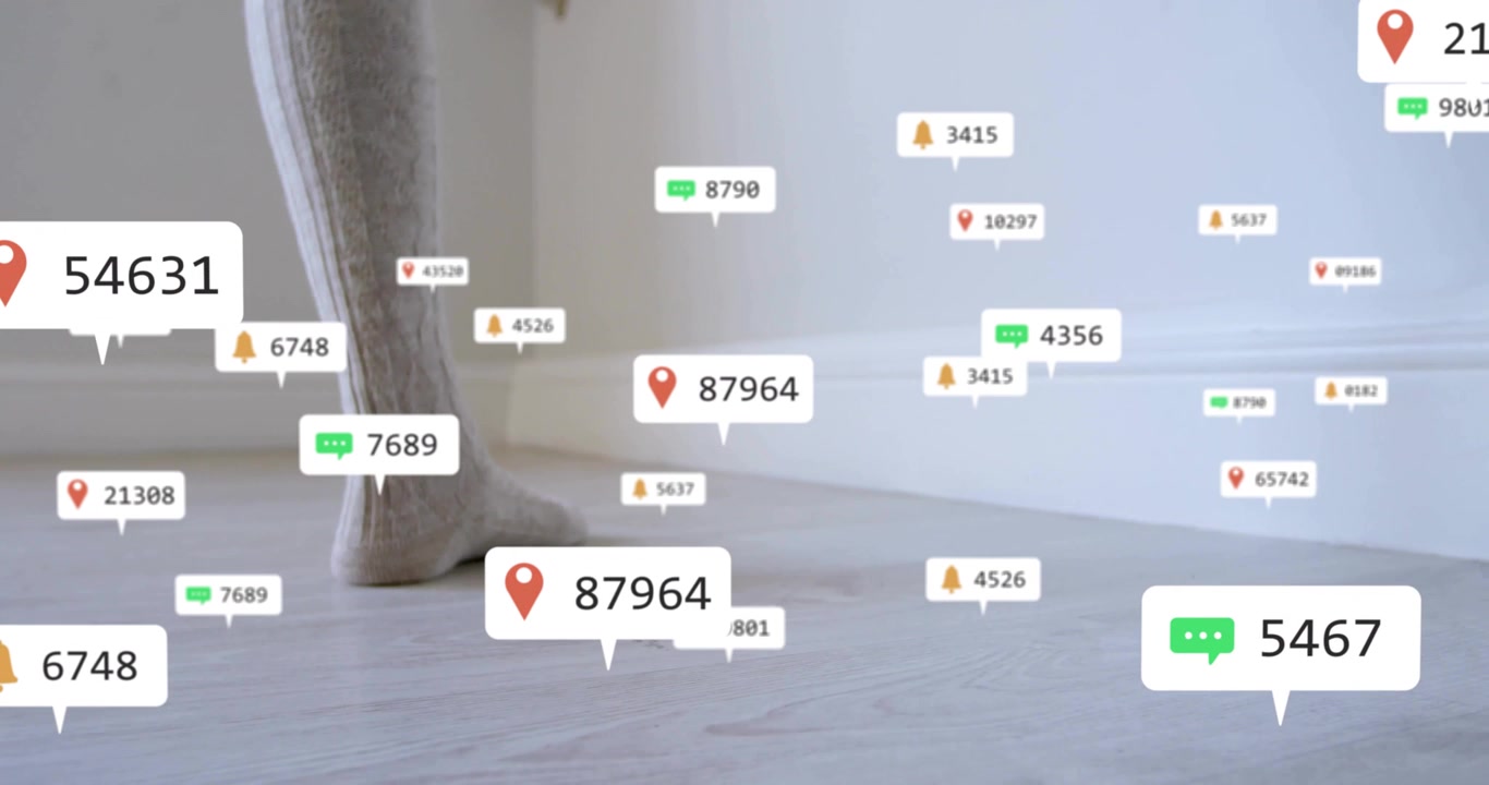 Person Wearing Knitted Socks Standing on Wooden Floor with Social Media Notifications