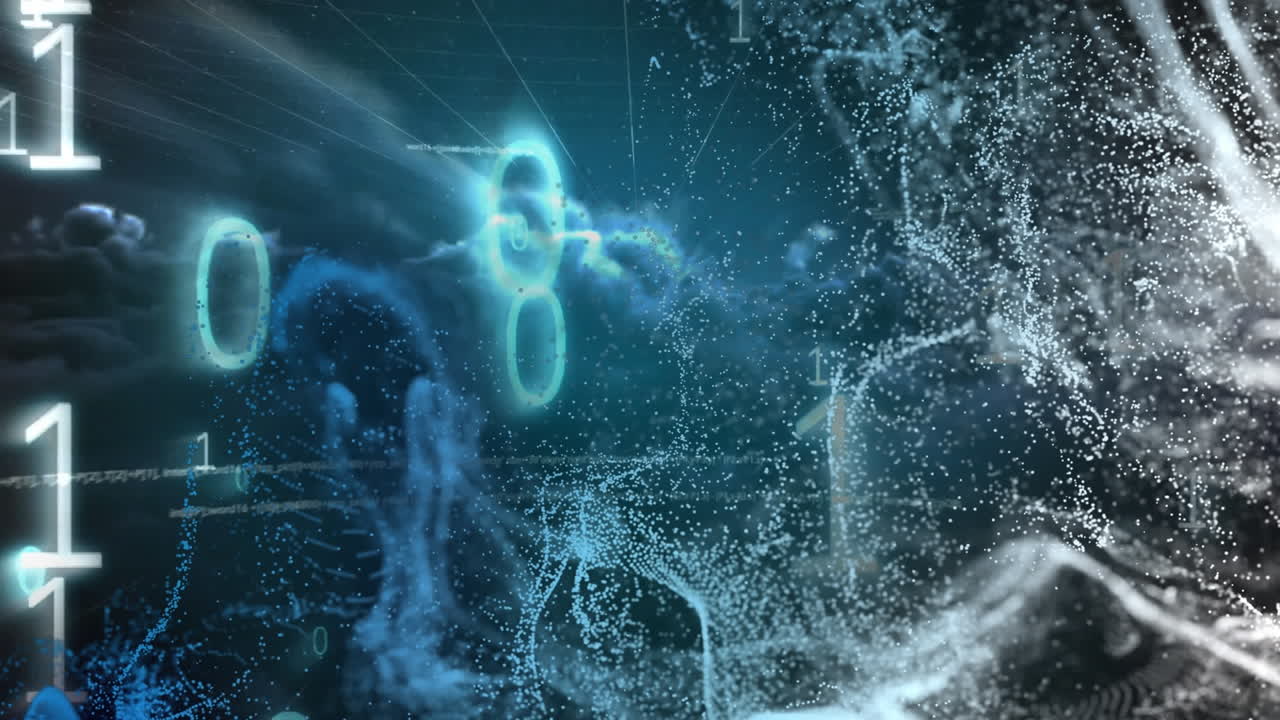 animación de puntos blancos sobre nubes y procesamiento de datos