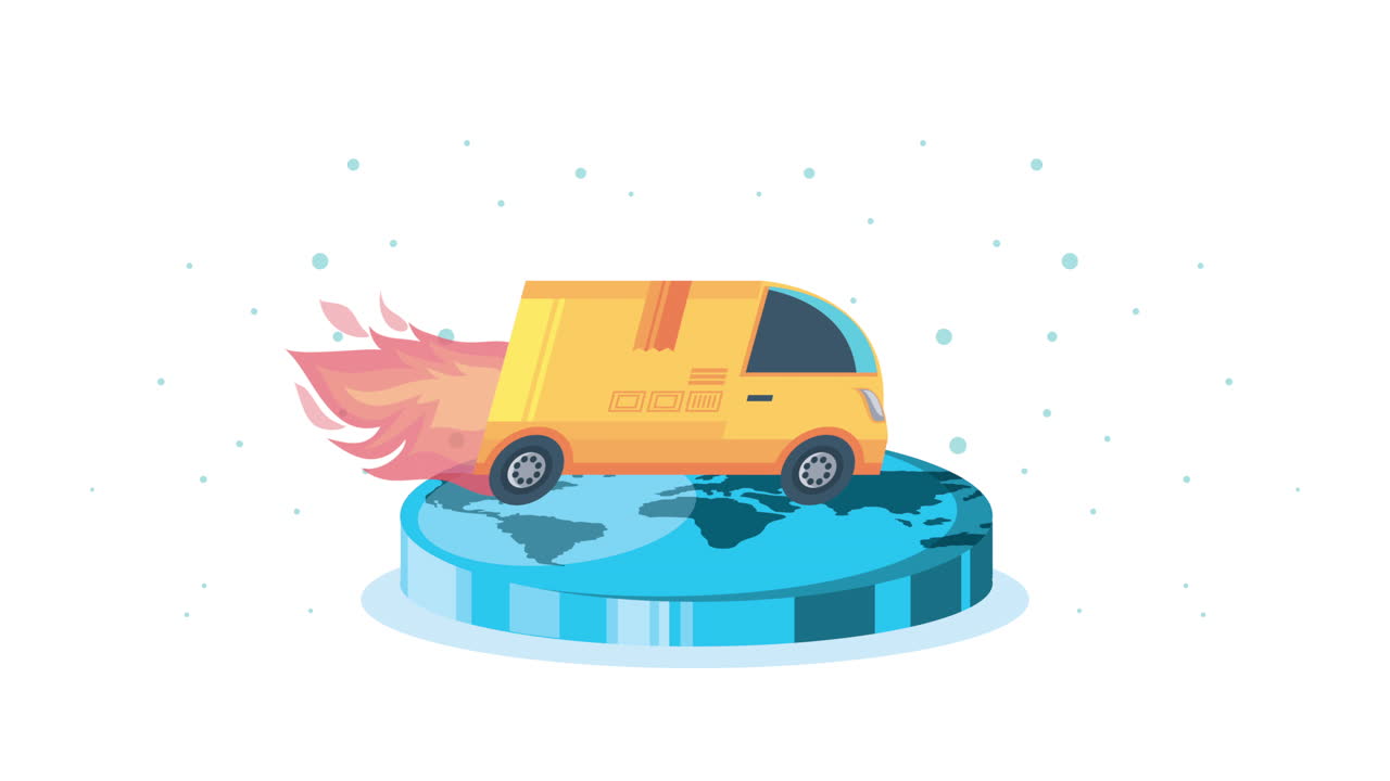 배달 서비스 밴과 지구 행성 애니메이션