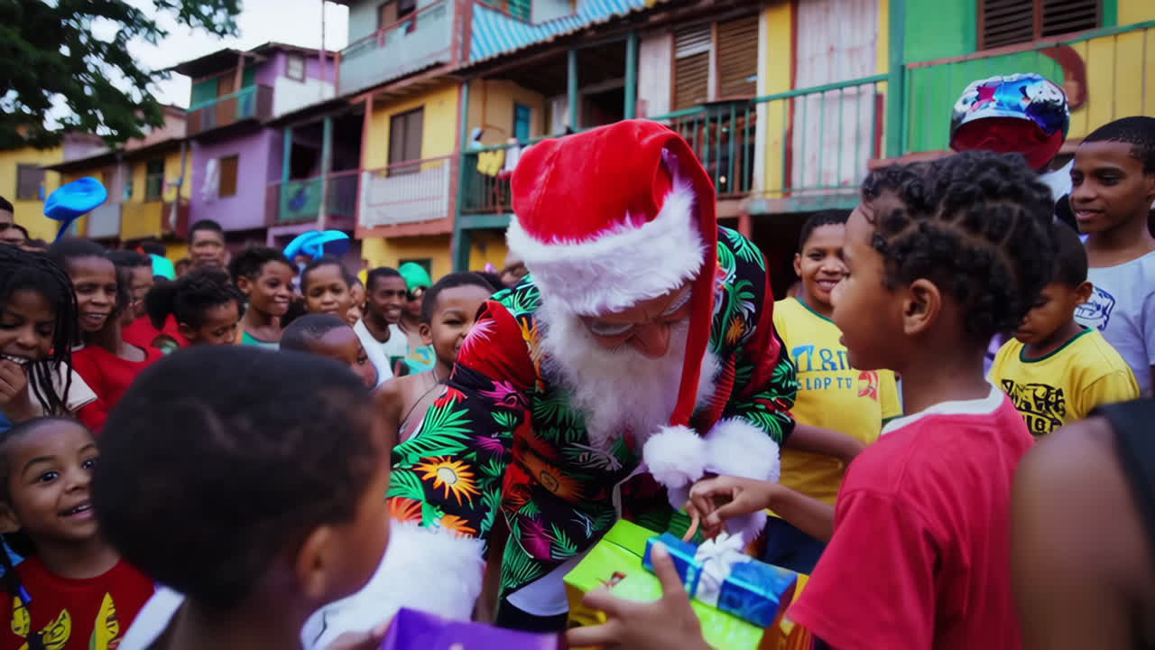 Santa Claus Visits Children in a Brazilian Neighborhood