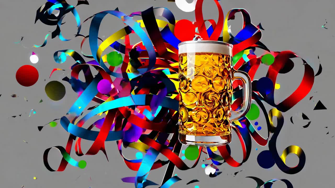 리본이 있는 축제 맥주 컵