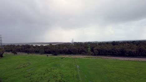 Vista-Aérea-De-Líneas-Eléctricas-De-Alta-Tensión-Que-Atraviesan-El-Campo