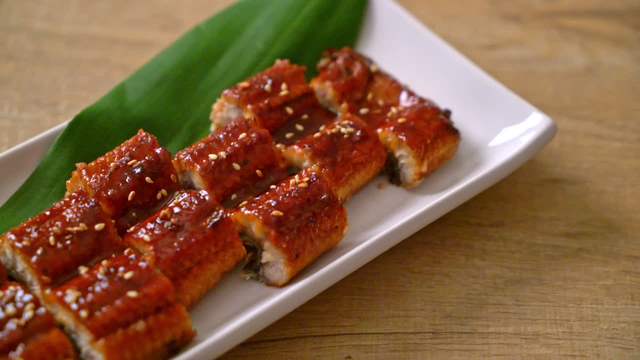 sliced grilled eel or grilled unagi with sauce (Kabayaki) - Japanese food style