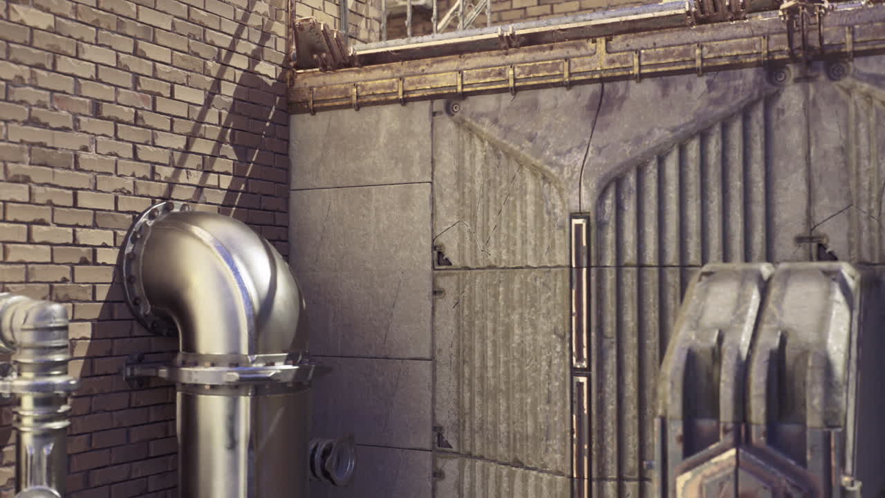 Maintenance corridor showcasing rugged metallic features and grime