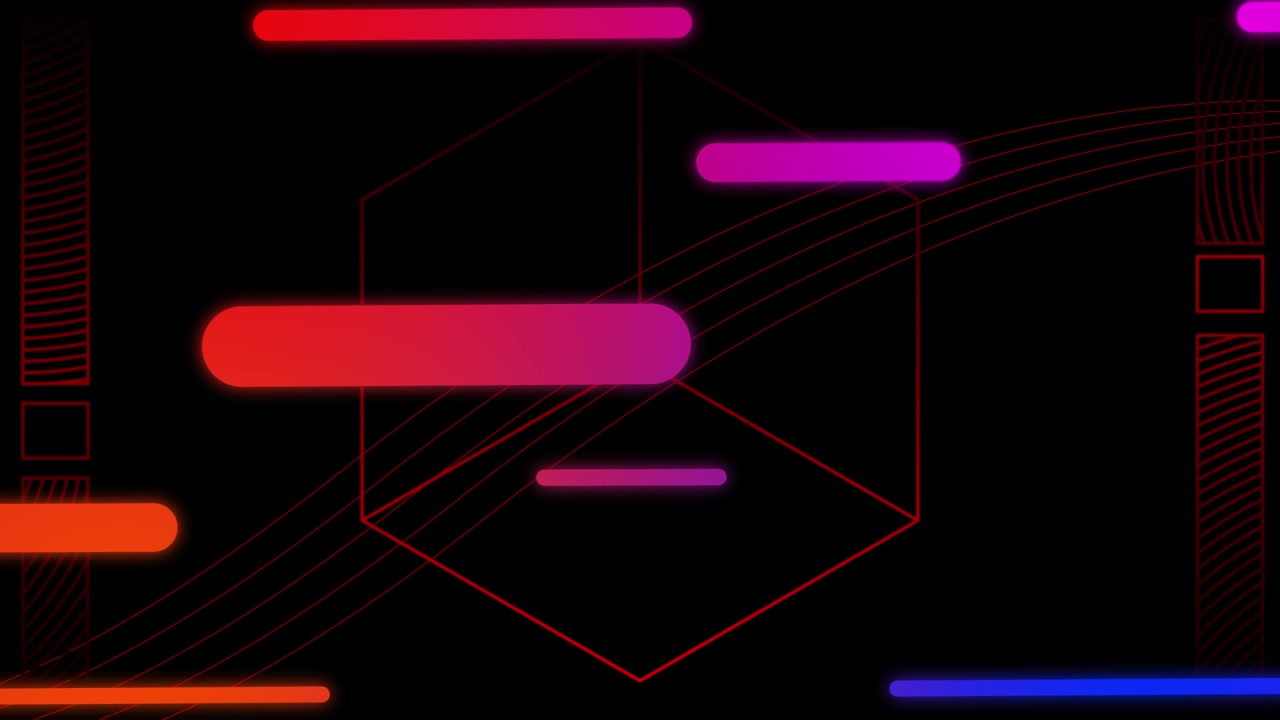 Animazione di scie luminose in un motivo continuo su forme geometriche astratte su sfondo nero.