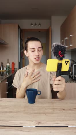 man vlogging in the kitchen