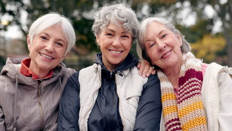 senior, women and friends face in park