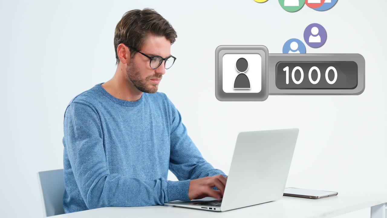 Man checking his laptop for followers 4k