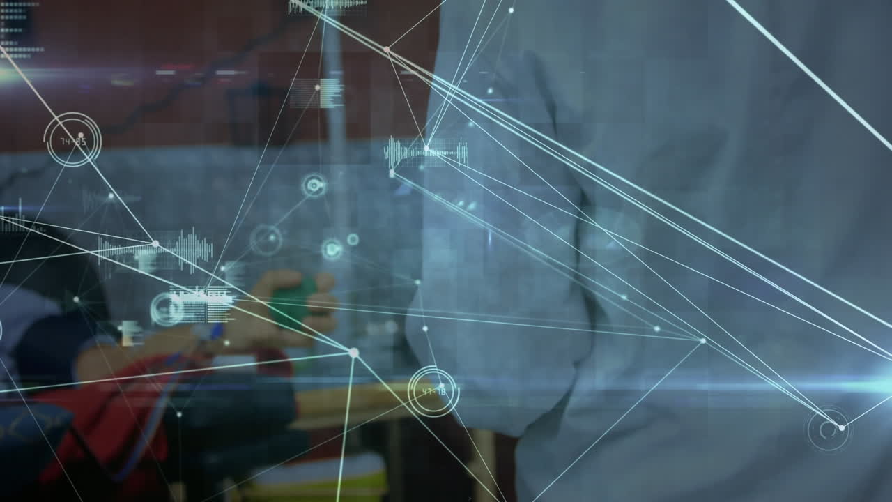 Animation of network of connections and data processing over doctor and blood donor